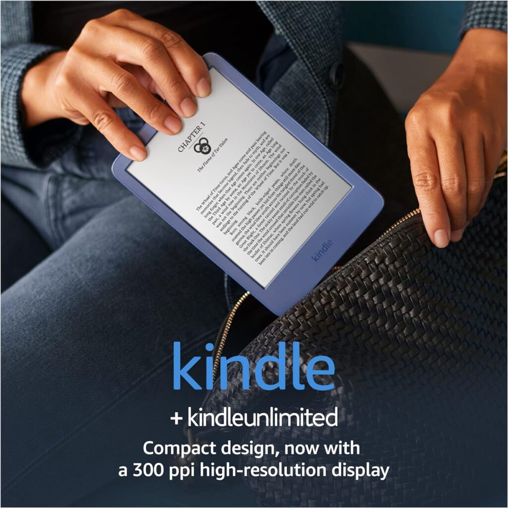 Amazon Kindle – The lightest and most compact Kindle, with extended battery life, adjustable front light, and 16 GB storage – Denim